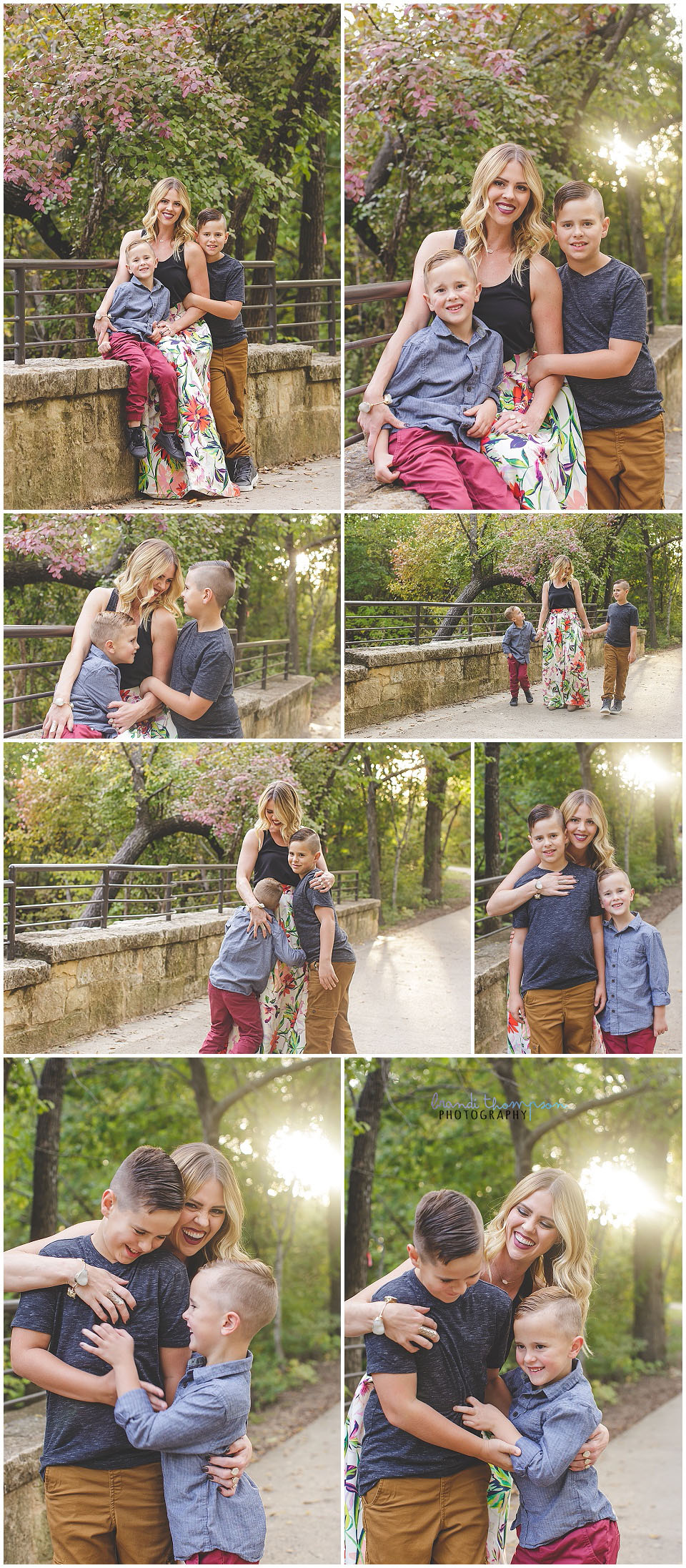 outdoor fall family session in Plano, tx at Arbor Hills Nature preserve, with mother and two sons