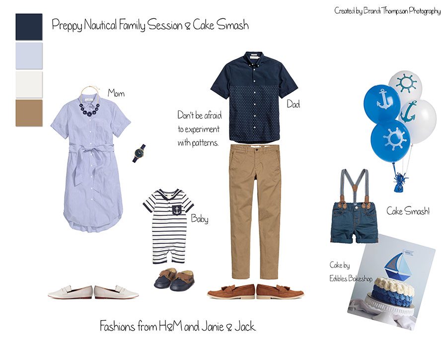 collage of nautical themed family clothing and cake smash inspiration - Plano Cake smash photographer