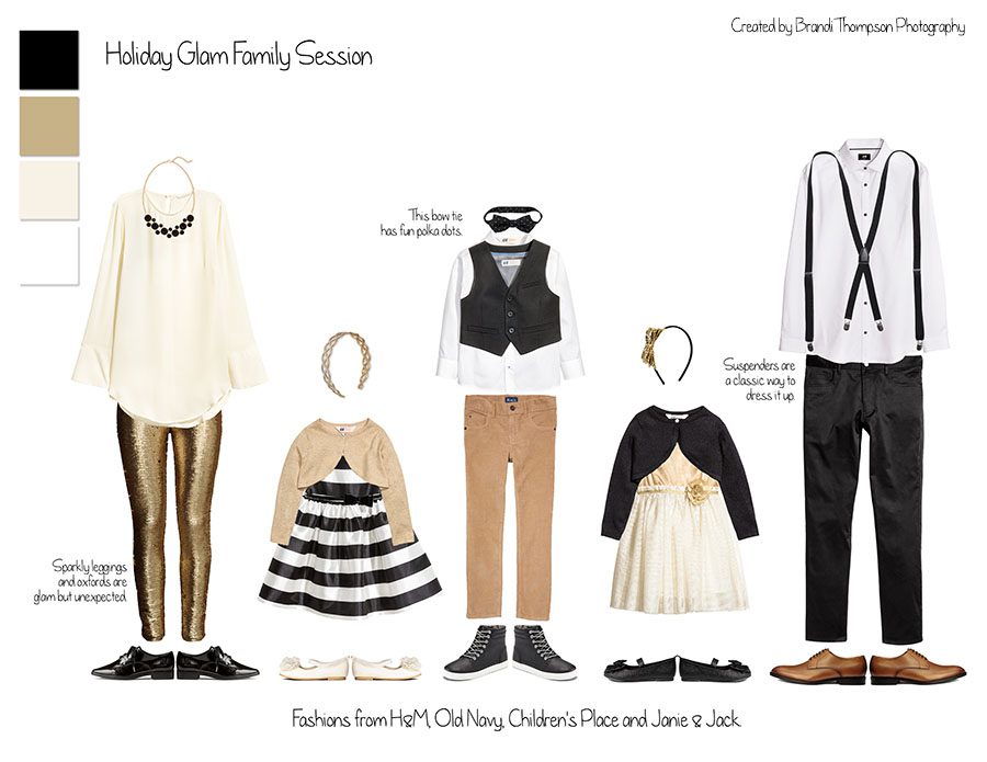 what to wear to your holiday family session - collage of neutral colored family outfit inspiration by brandi thompson photography 