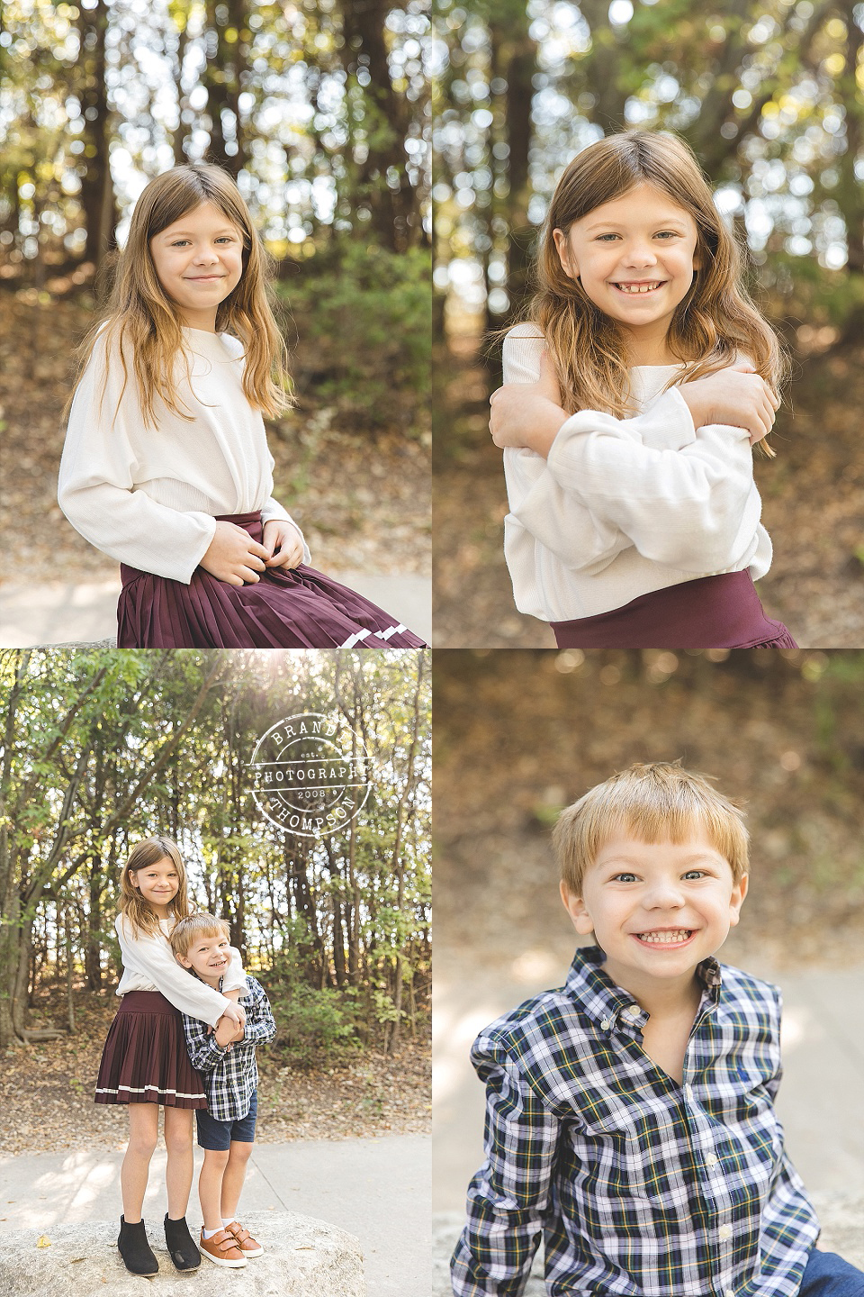 collage of photos of young kids outdoors in a fall family session plano, tx