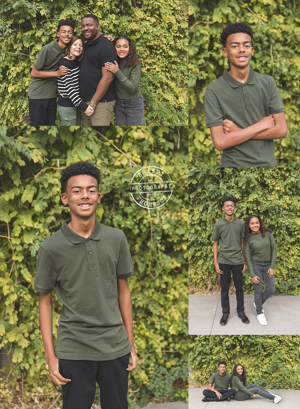 collage of outdoor family photos with family of four with tween and young teen children - dallas family session