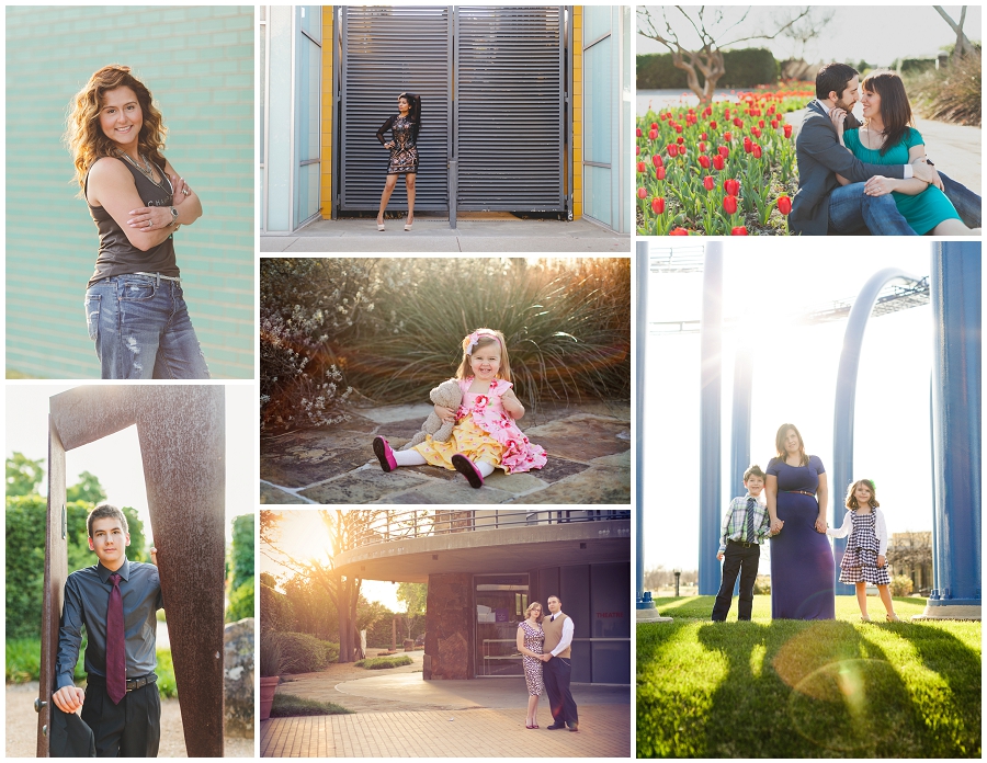 collage of outdoor photos with a variety of color texture backgrounds taken in Addison tx - fall mini sessions